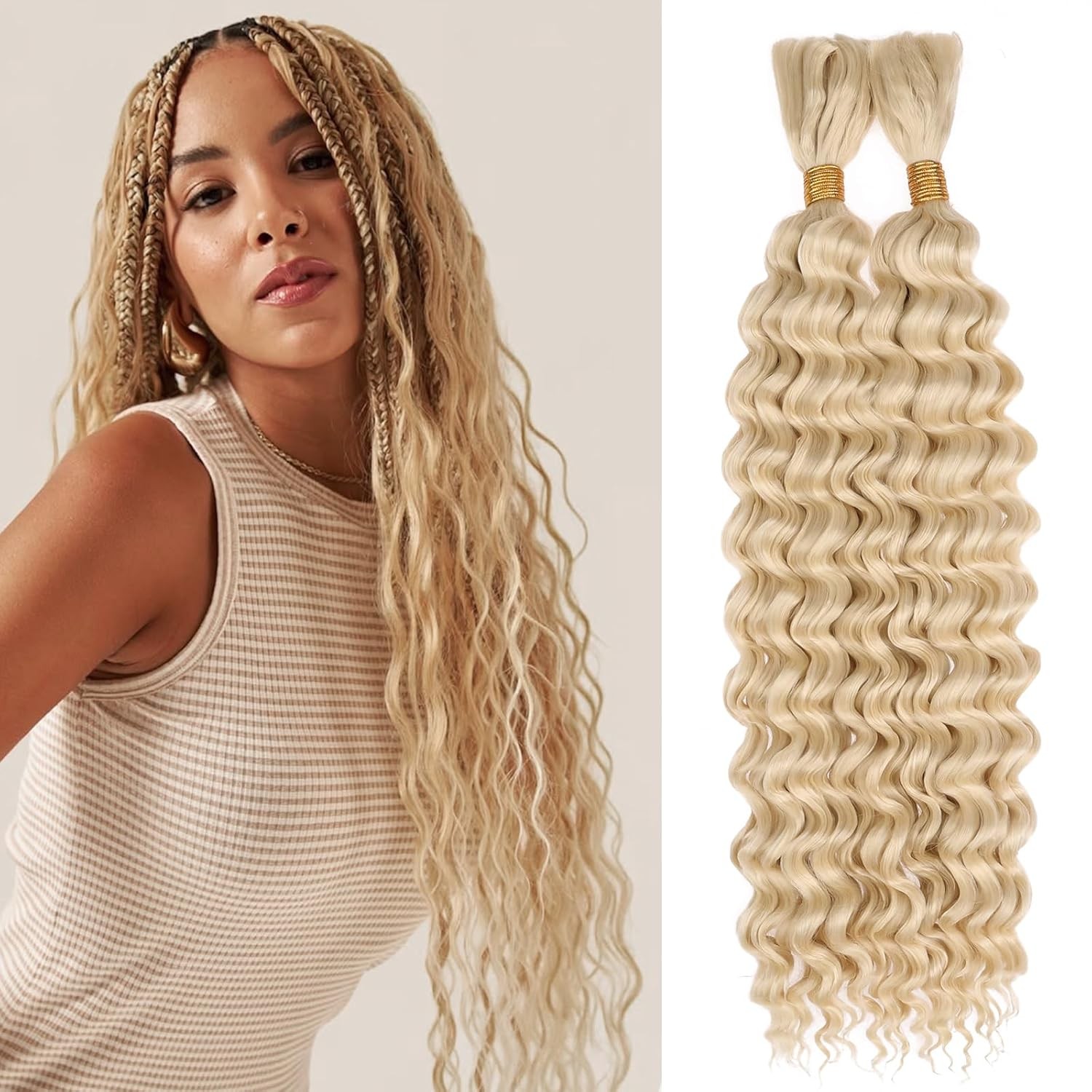 Leeven Curly Braiding Hair for Boho Braids 18 Inch 2 Bundles 613 Blonde Deep Wat
