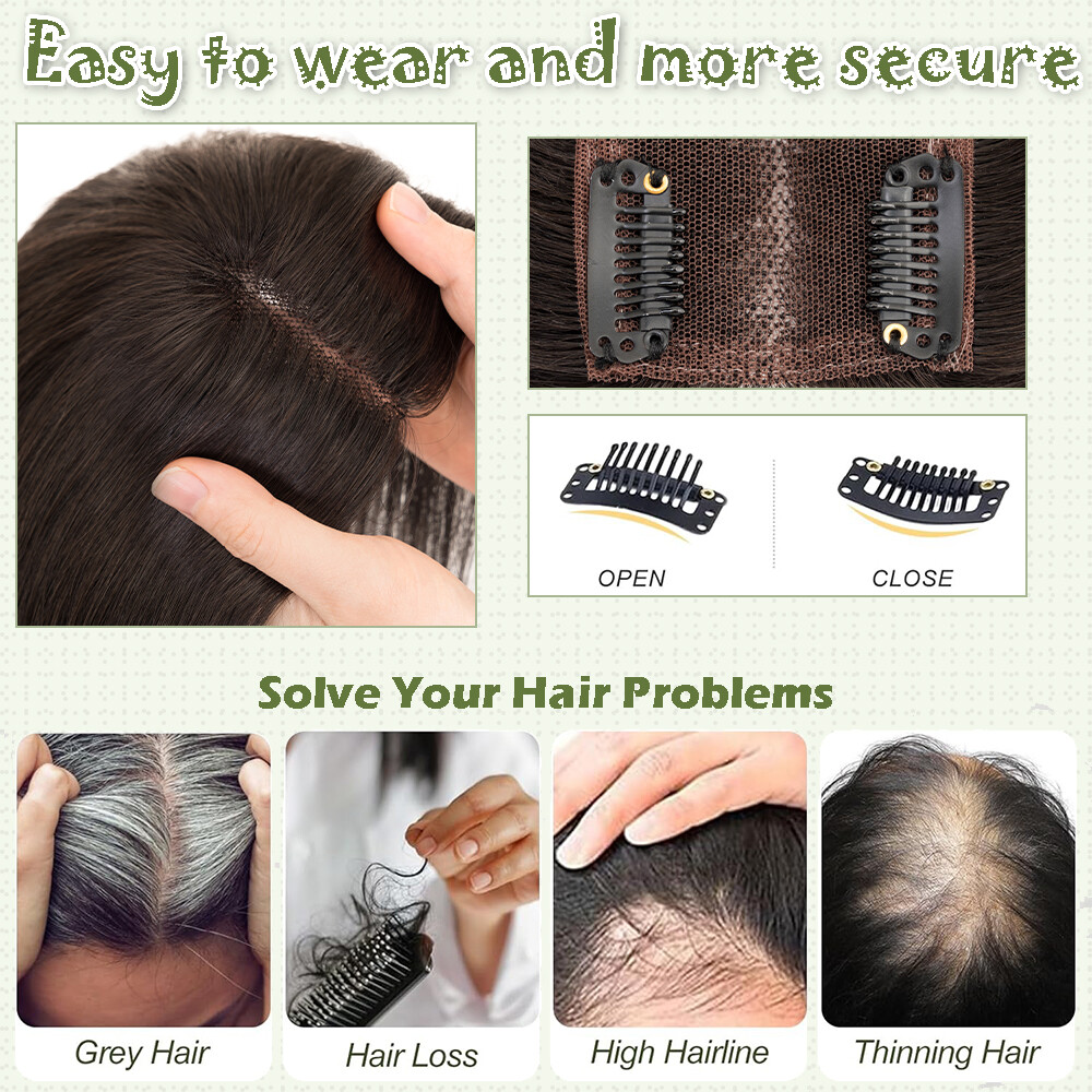 Women Topper Clip in Remy Human Hair Lace Base Hair Pieces Wide Hairline Part