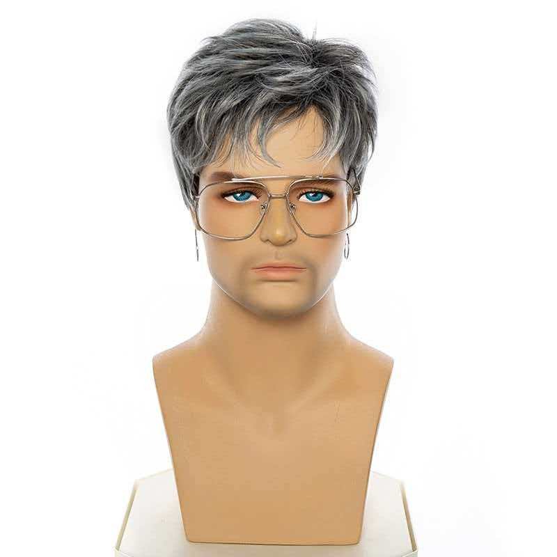 Men’s 6in Short Silver Gray Wig for Men Full Synthetic Heat Resistant Daily Wear