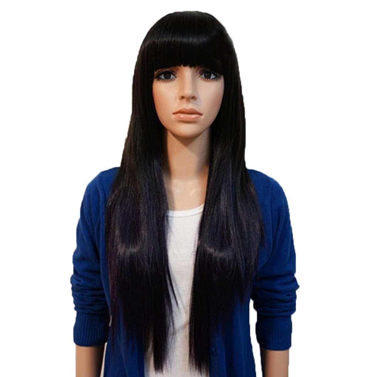 Versatile 70cm Long Black Wig with Bangs – Perfect for Cosplay & Everyday Wear