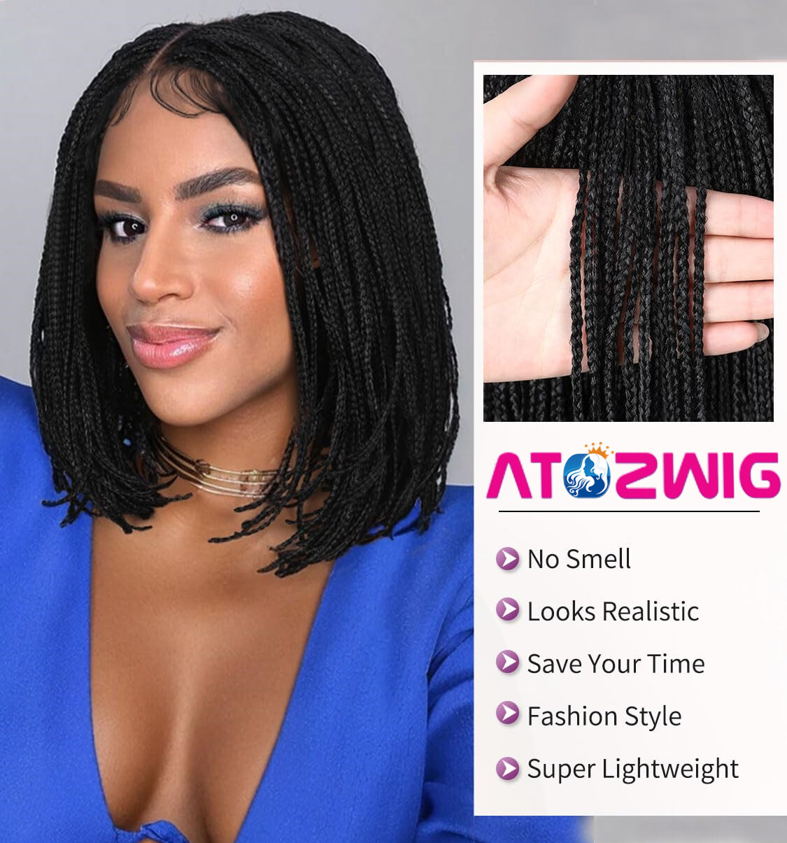 13×4 Hand Braided Lace Front Wig BOX BRAID BOB Wigs Black Braided Wigs for Women