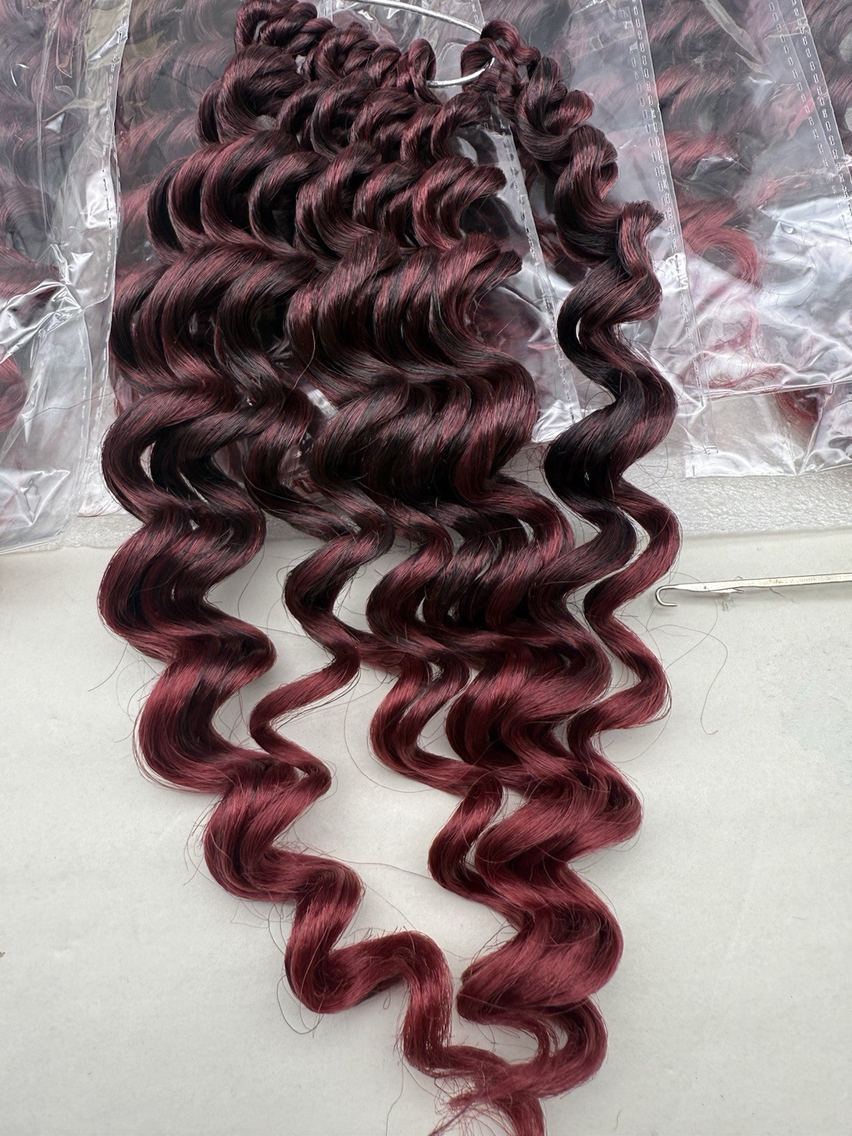 100% HandMade Deep Wave Crochet Hair Deep Curly Extensions 11″ Burgundy Red READ