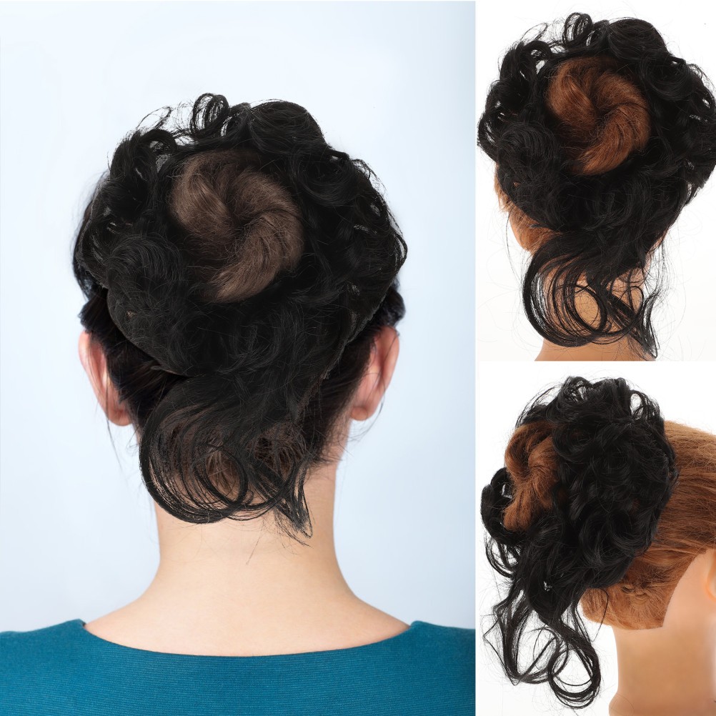 2Pcs Durable Messy Bun Hairpieces with Elastic Band Black High Temperature Silk