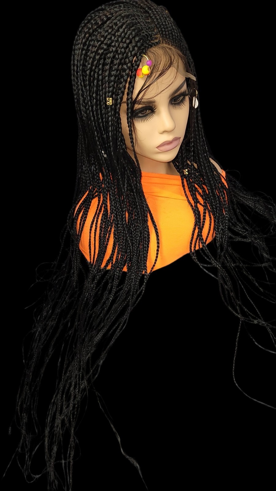 Braided Wig Cornrow Box Braids Jet Black Full Lace Glueless Handmade 24″