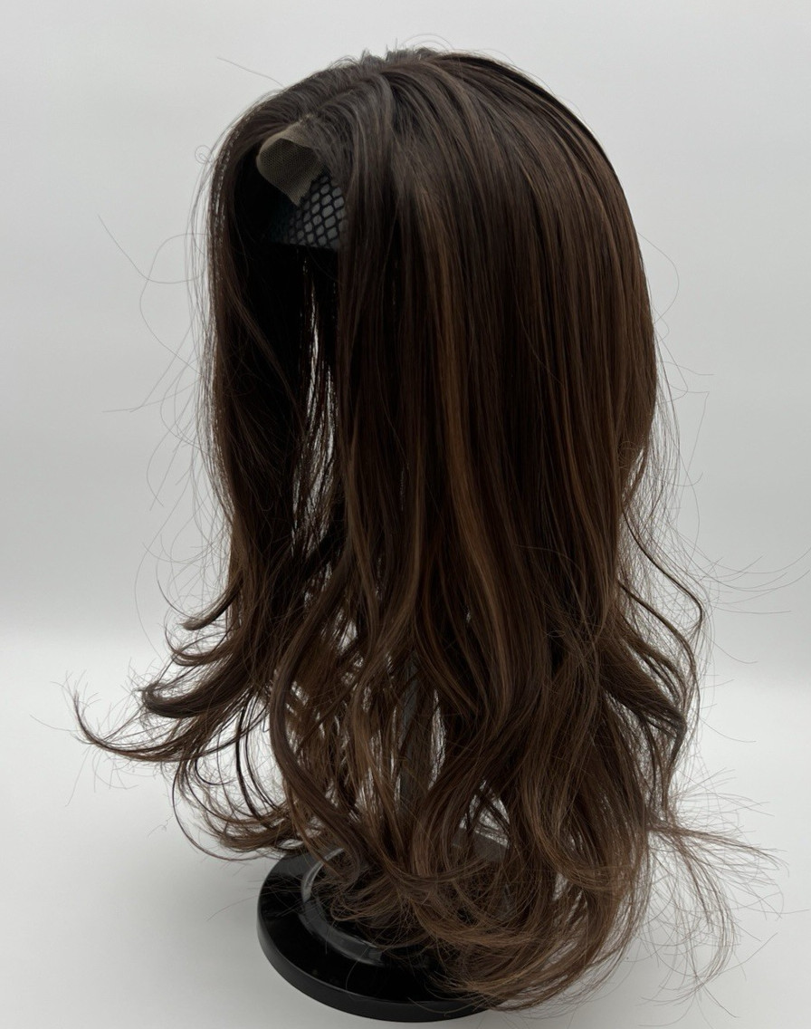 Ombre Chocolate Brown Black Roots Wavy 18in Women Premium Hair Topper