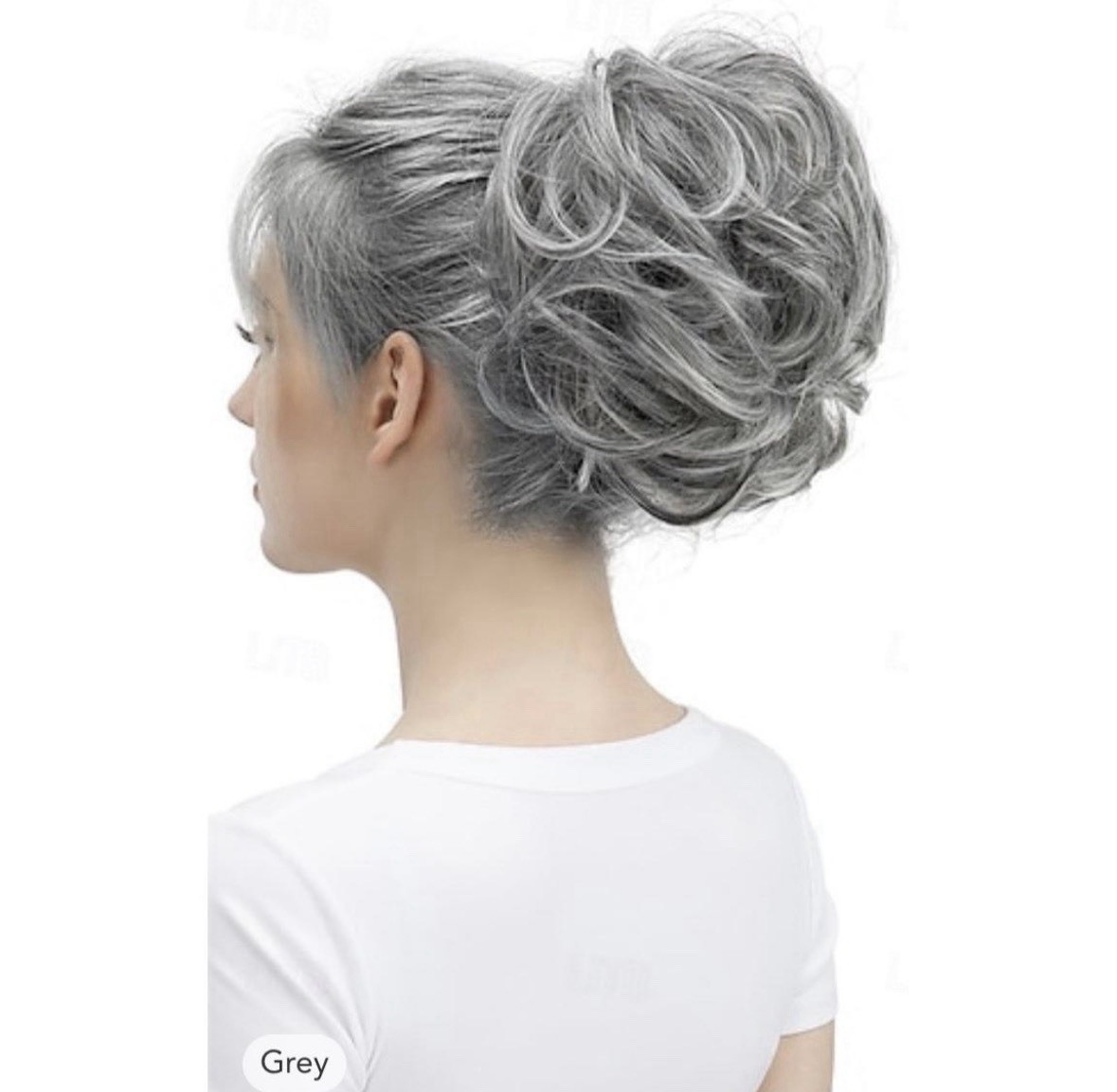 Grey Silver Wavy Curly Hairpiece Layered Synthetic Style Elegant Modern