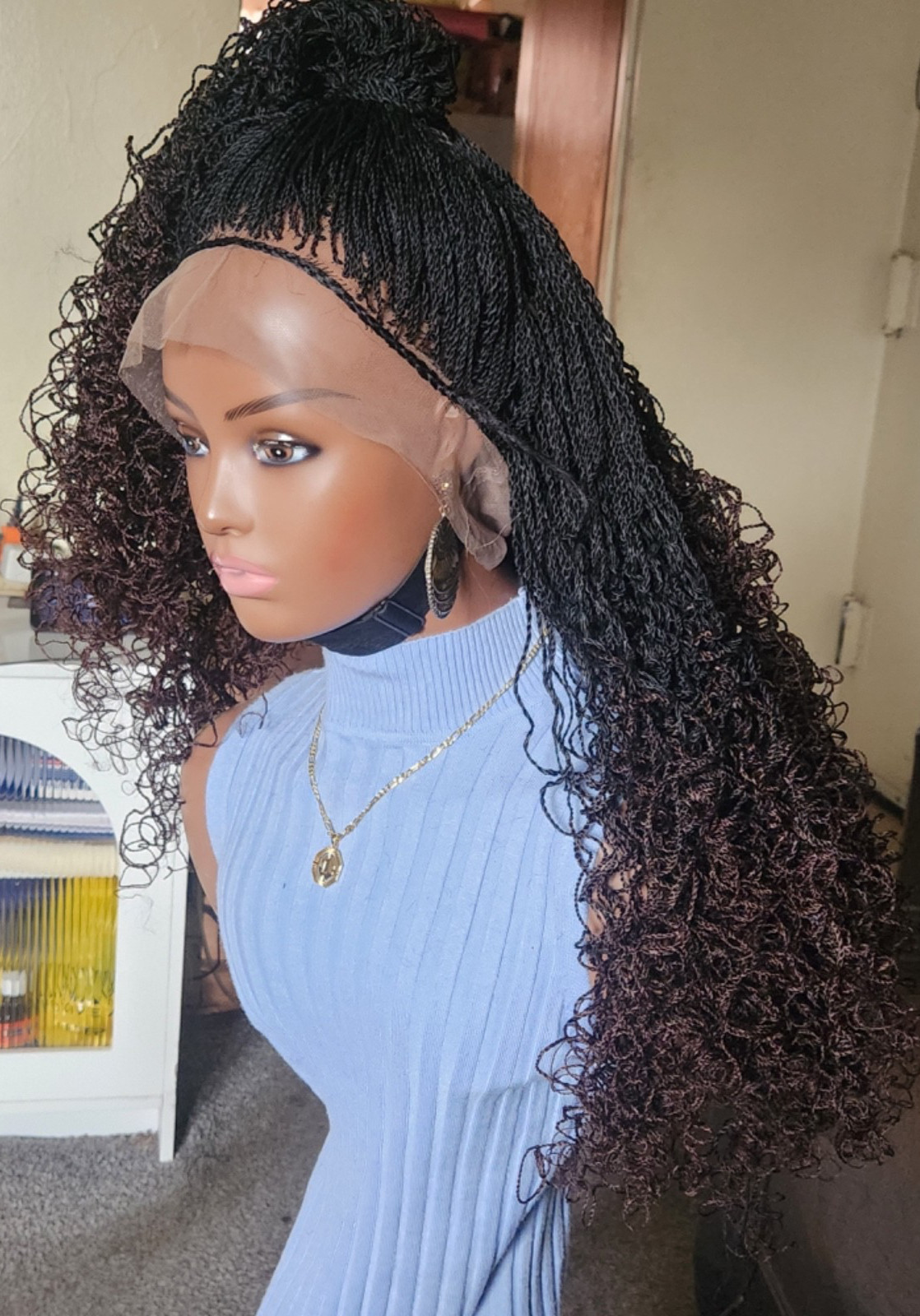 Handmade braided long Senegalese twist curly wig 1B/Dark Brown