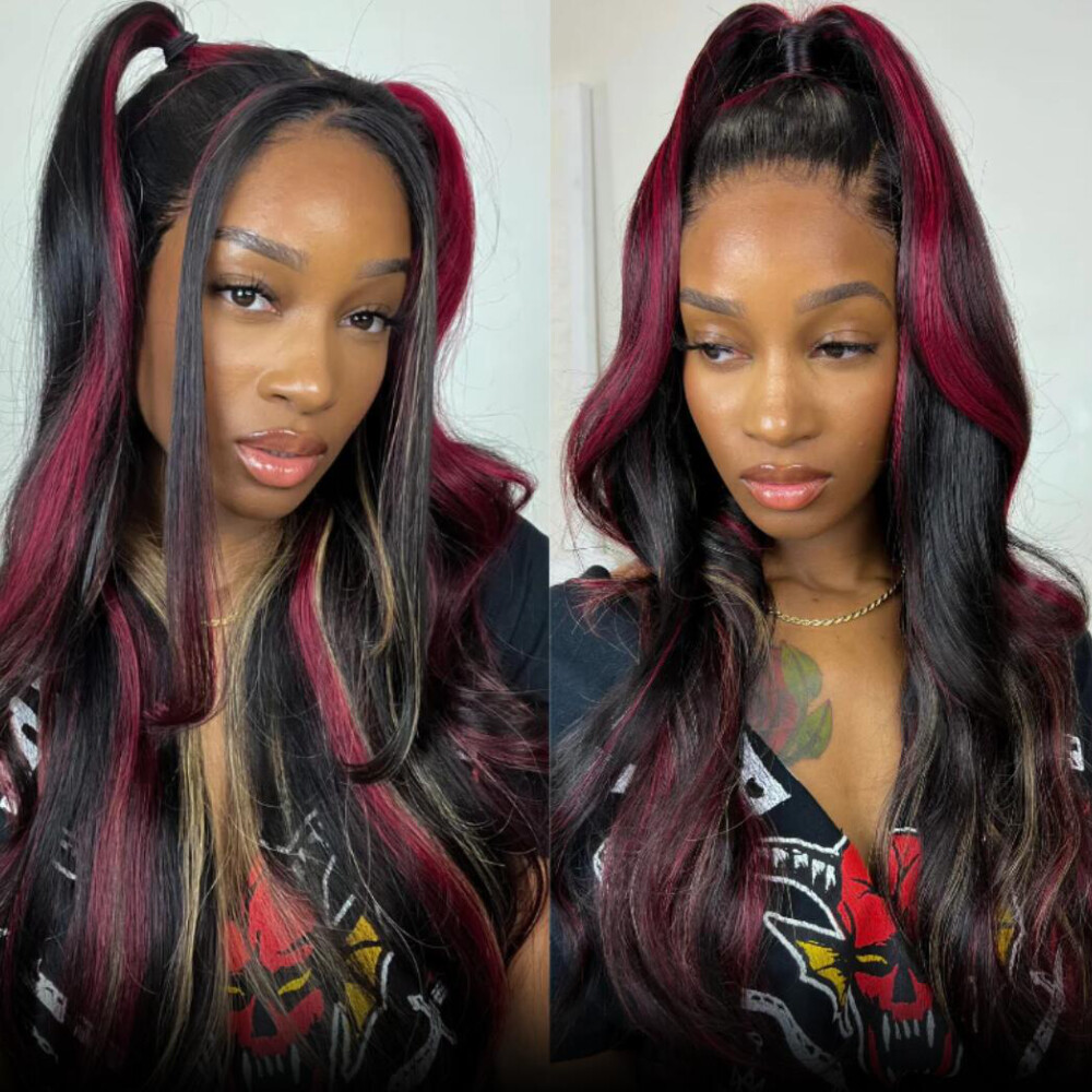 Malaysian Highlight Blonde Body Wave 13×4 Lace Front Wig Human Hair Skunk Stripe