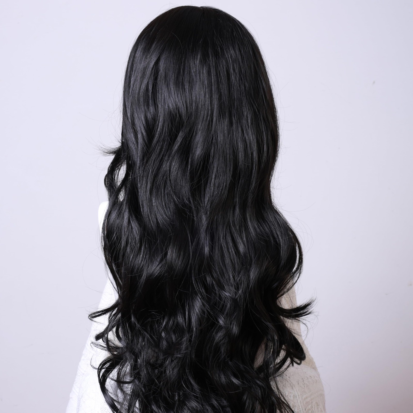 Long Black Curly Wig Middle – part Wavy Style Designed for Women Black Wig wi…
