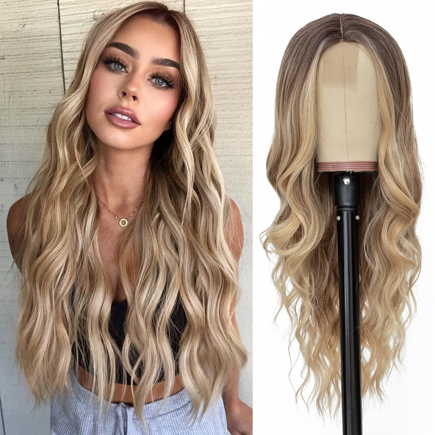 Versatile 26-Inch Ombre Blonde Wavy Wig – Perfect for Parties & Daily Wear