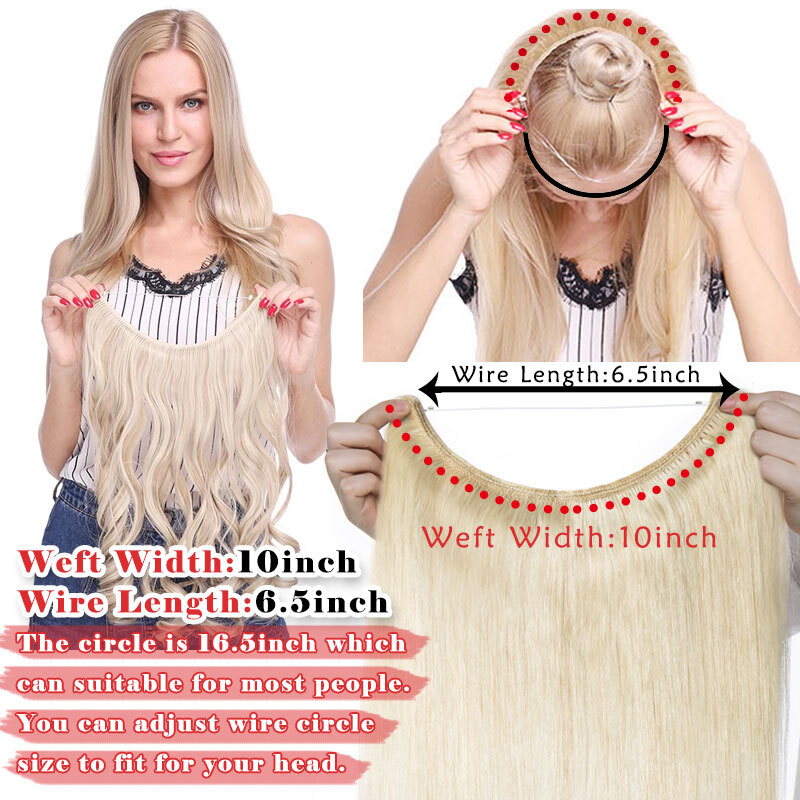 Wire Hair Extensions Real Remy Human Hair Hidden One Piece Headband Weft NO-CLIP