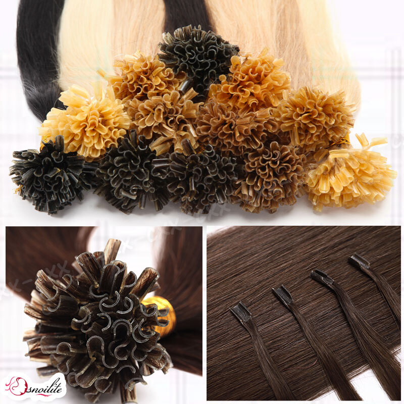 100G Pre Bonded Glue U Nail Tip Keratin Fusion Remy Human Hair Extensions 200PCS