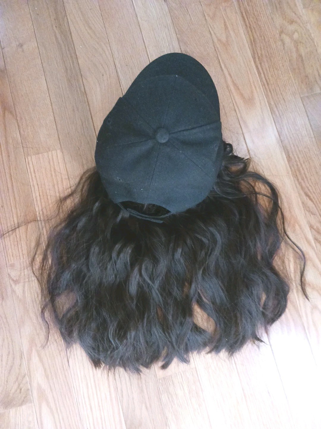 Women Adjustable Baseball Cap Hat Wig Hairpiece SL Curly Dark Brown Casual Hat
