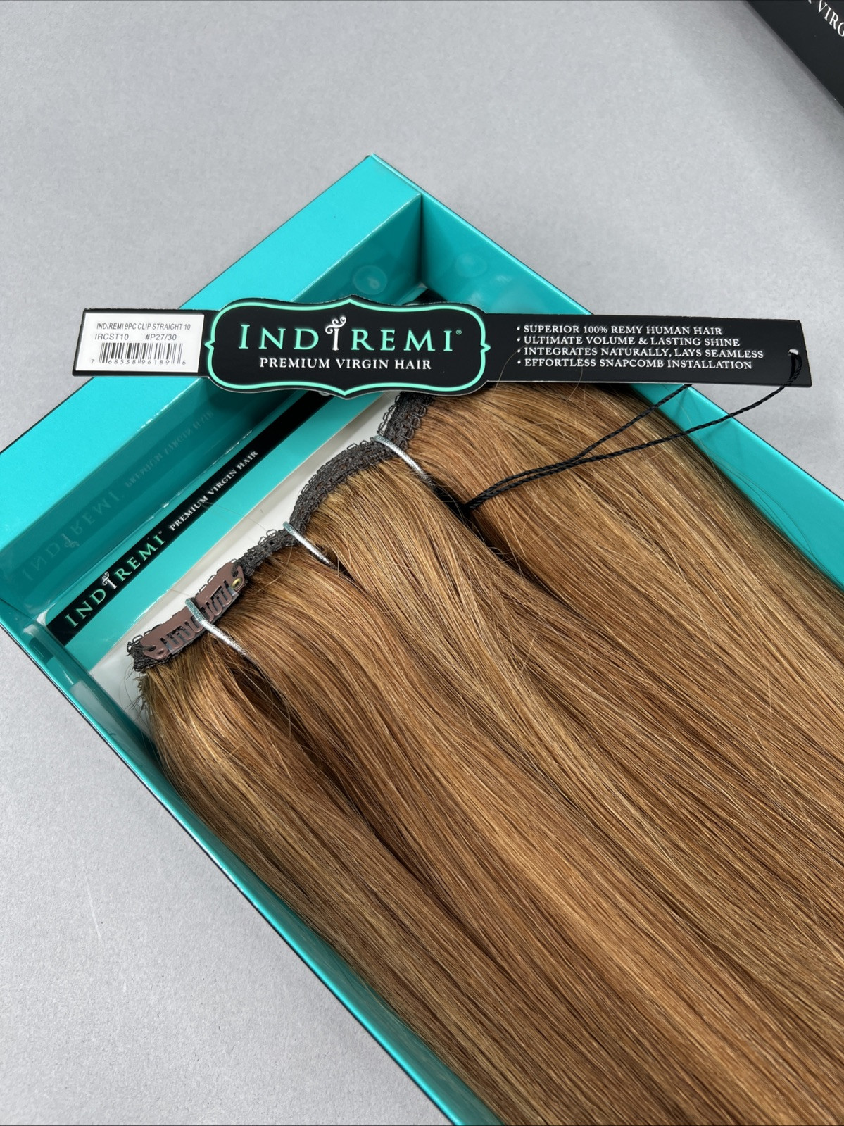 Indi Remi 9 Pc 10” Clip-in #P27/30 Double Honey Straight Human Virgin Hair