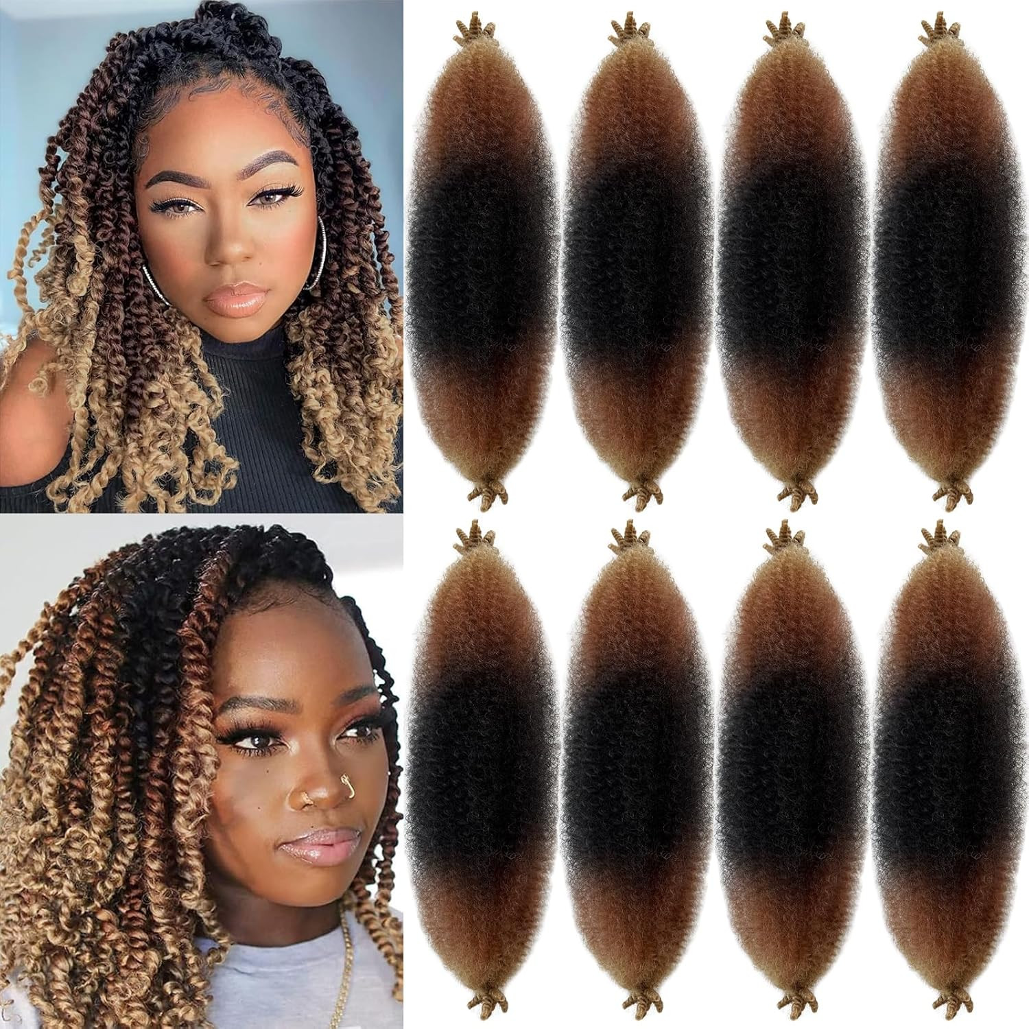 Springy Afro Twist Hair 1B/30/27 Ombre Marley Twist Braiding Hair 16 Inch Three