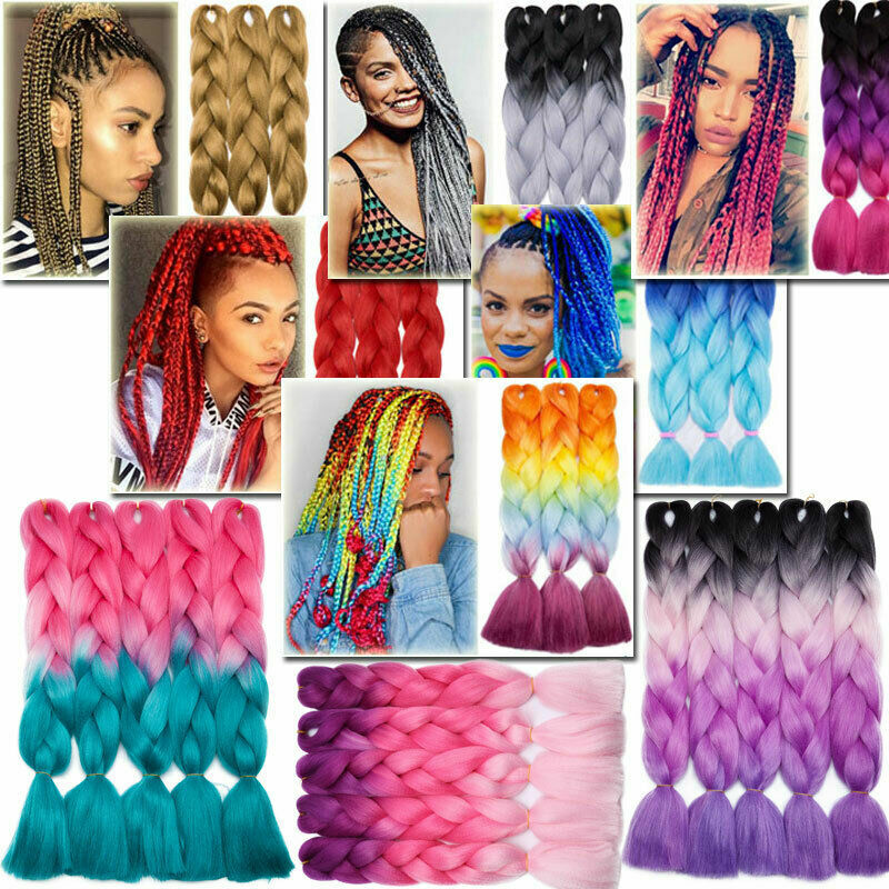 Braiding Rainbow Braids Hair Extensions Synthetic Stage Party Cosplay Ombre 24″