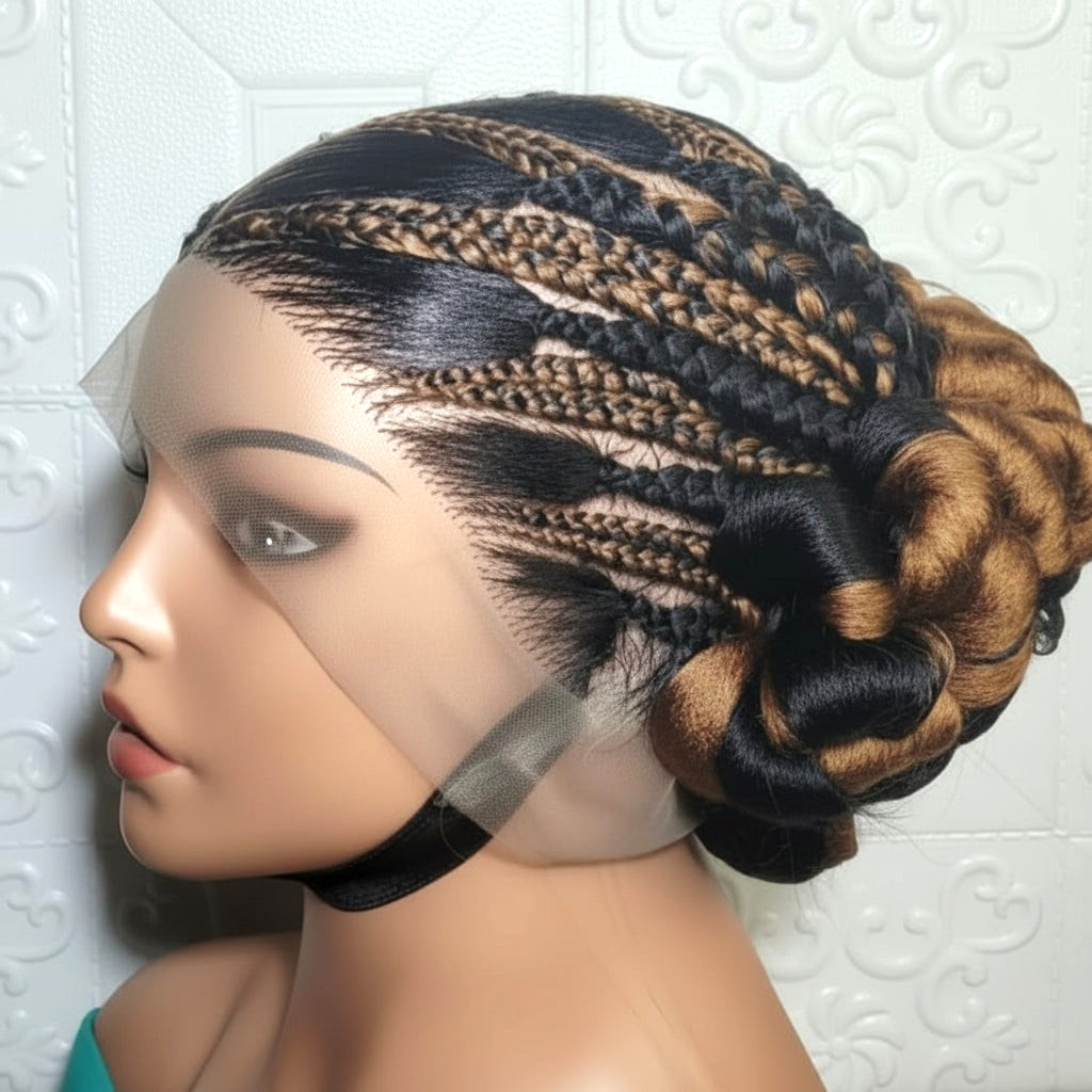 Handmade Cornrow Bun Braided Wig. Full Lace Cap.