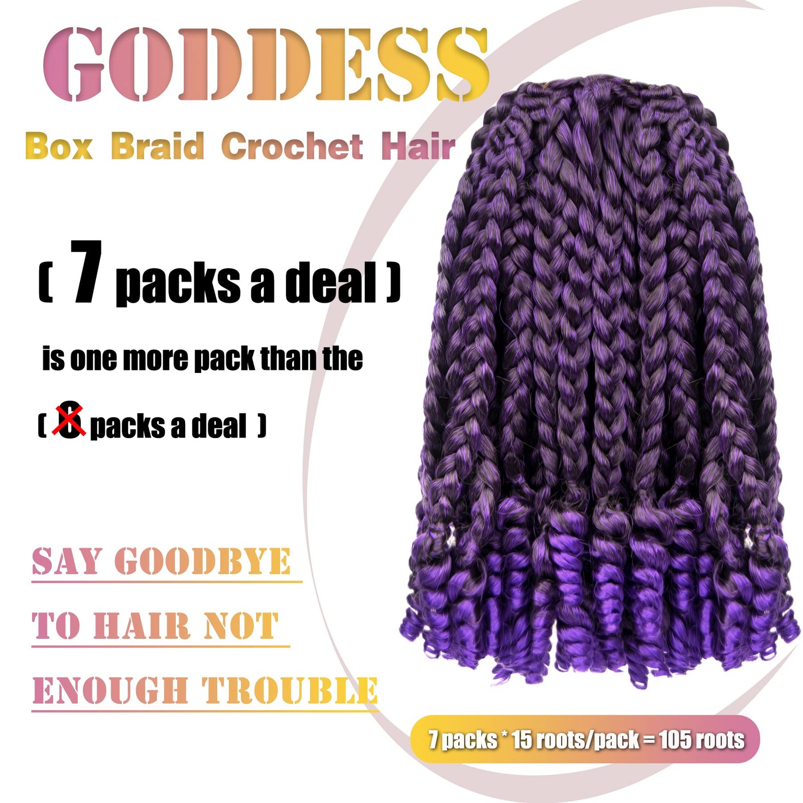 Hahoness 7 Packs 10 Inches Goddess Braid Crochet Hair Curly Ends Ombre Purple