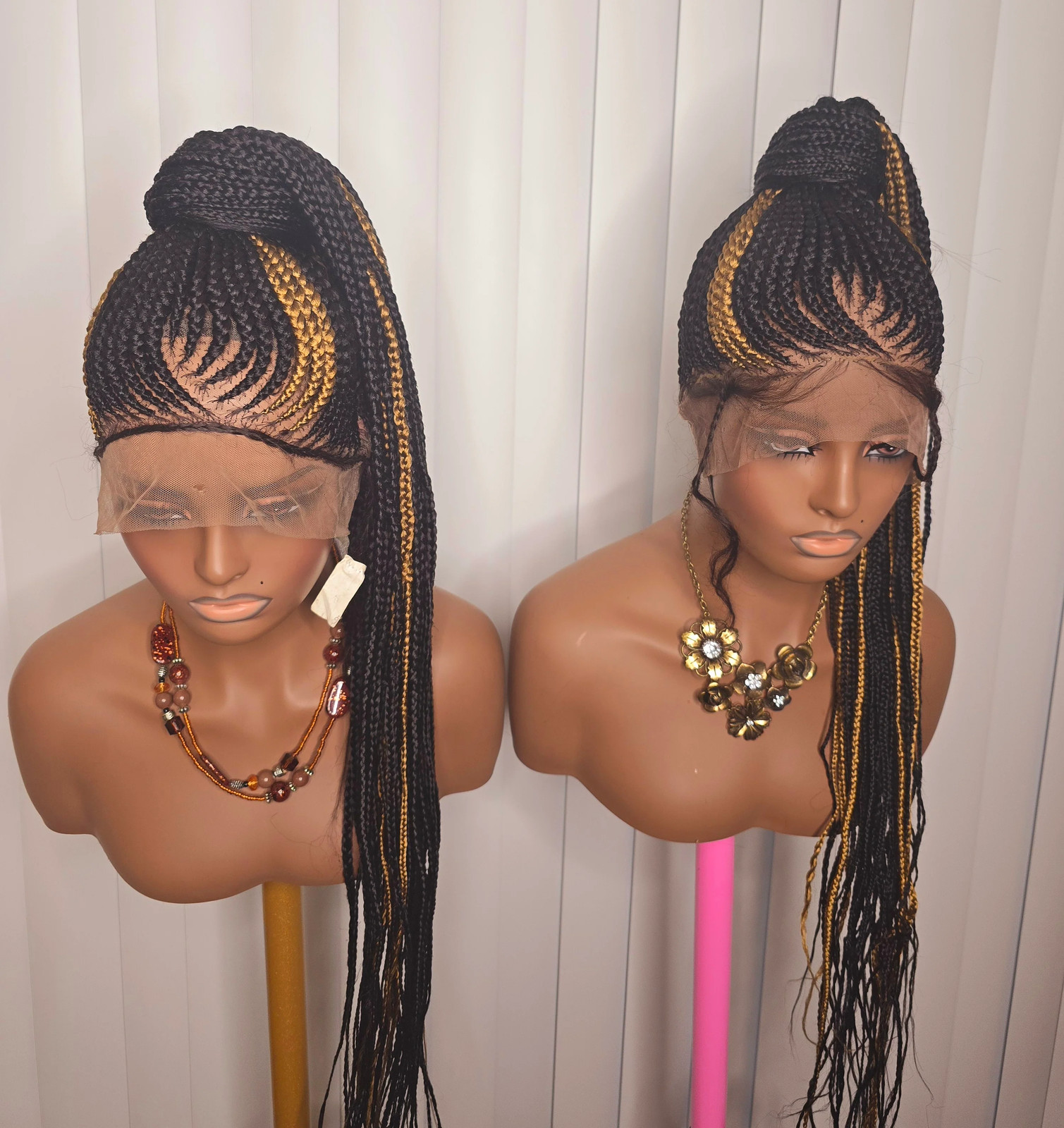 Black and Gold Full Lace Synthetic Braided Wig for Classic Ladies Easy to Style