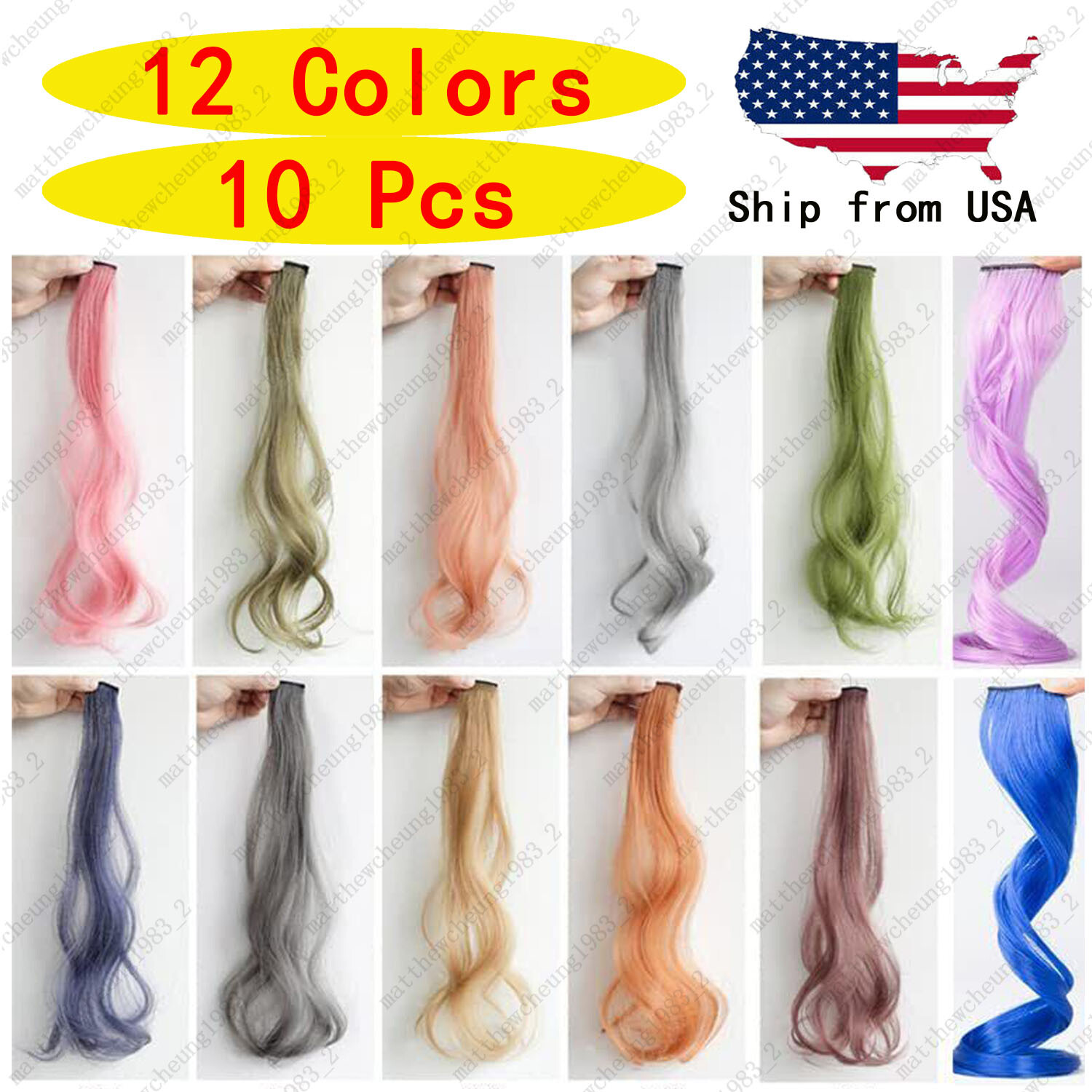 10Pcs 10 Colors Hair Extensions Set Party Highlights Curly Wavy Hairpiece Clip
