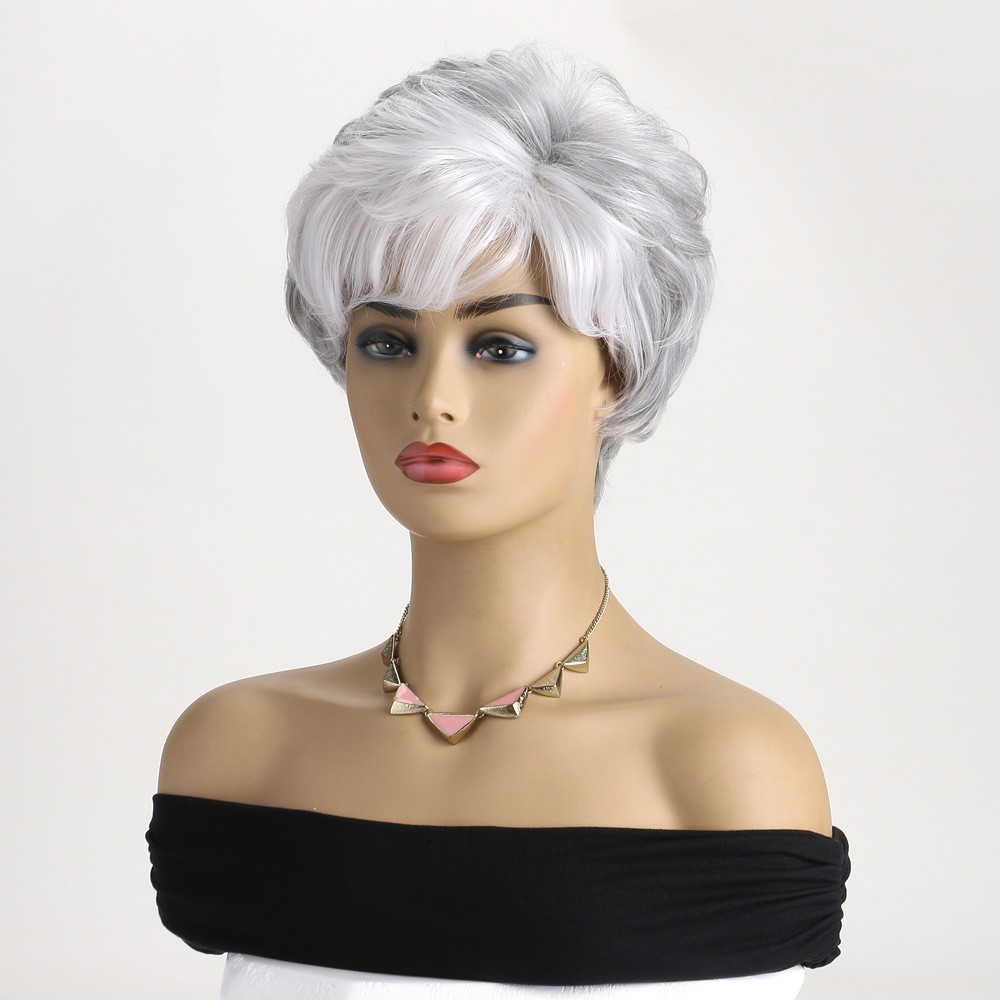 10in Silver Gray Ombre Short Wig for Women Heat Resistant Synthetic Full Party