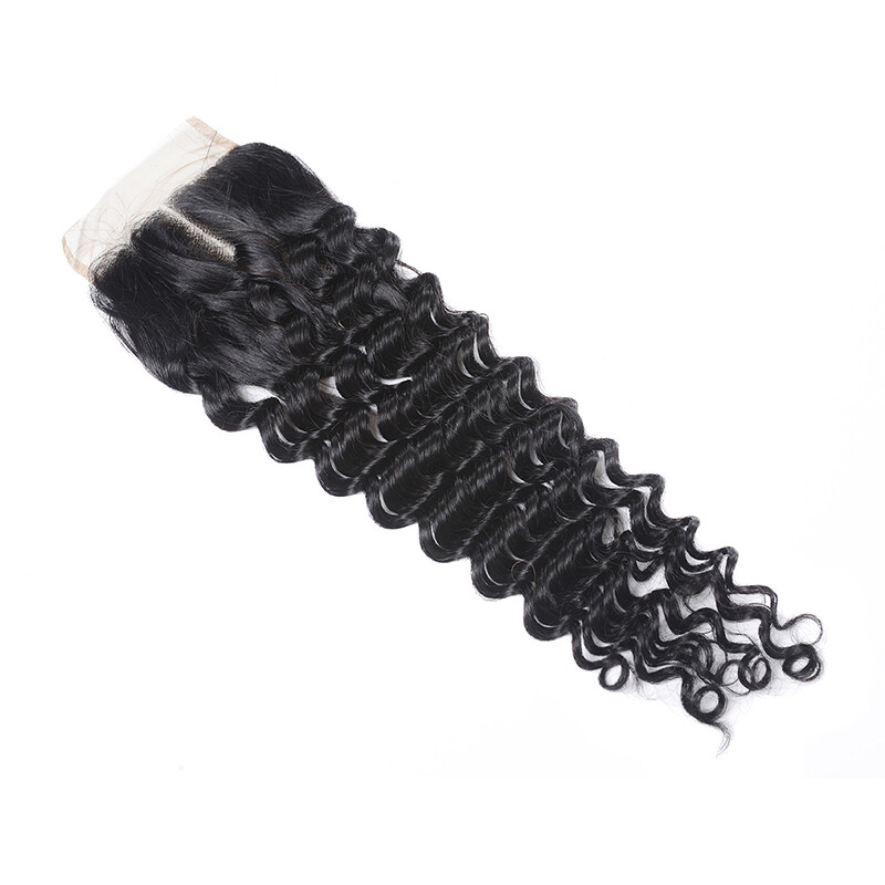 Brazilian 100% Virgin Human Hair Lace Closure Deep Wave 4X4 Free Part