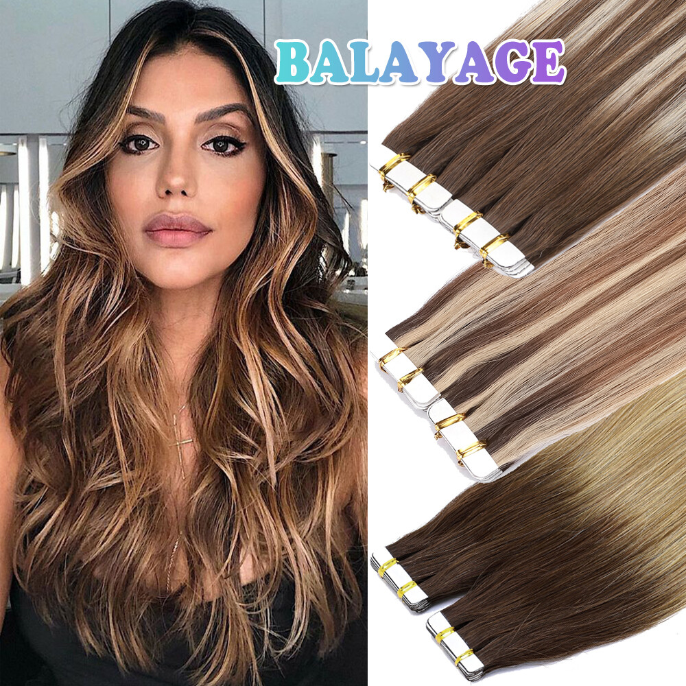 60PCS THICK Tape In Glue REAL 100% Human Remy Hair Extensions FULL HEAD GIFTS US
