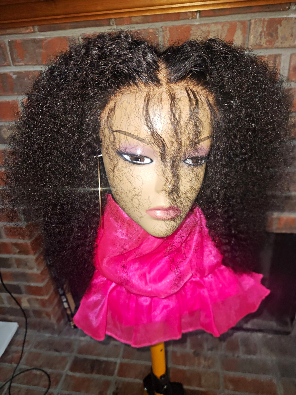 Human Blend Lace Front Wig Curly Black Long Middle Part One Size Women Adult
