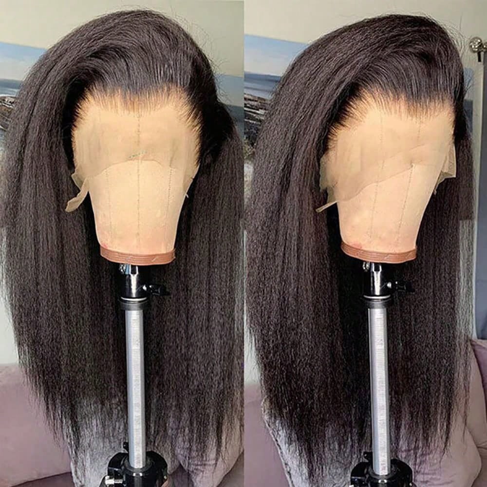 13×4 Kinky Straigh Transparent Lace Natural Color 200% Density Human Hair