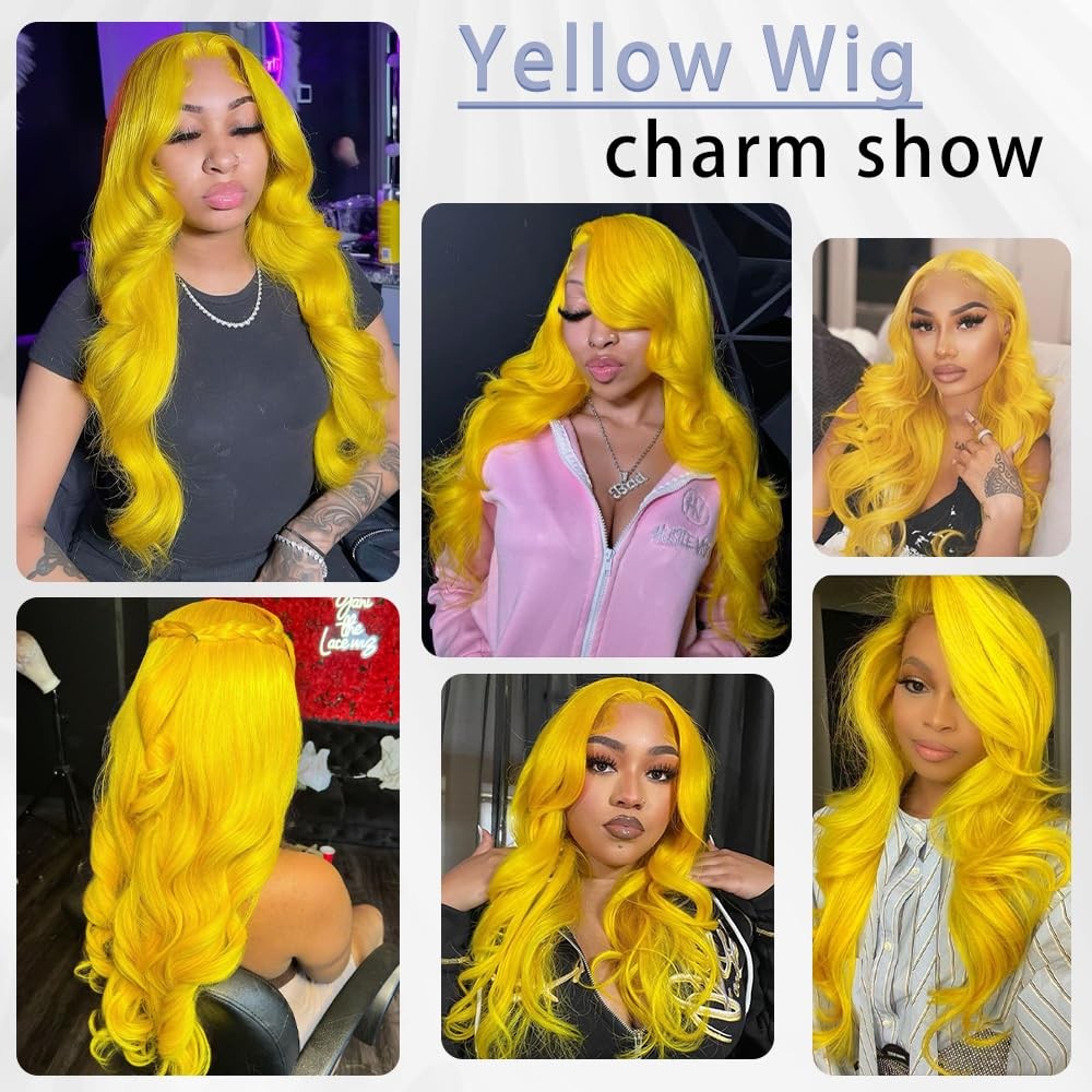 Xiapay 26 Inch Yellow Lace Front Wig Human Hair 13X4 Body Wave Lace Front Wigs