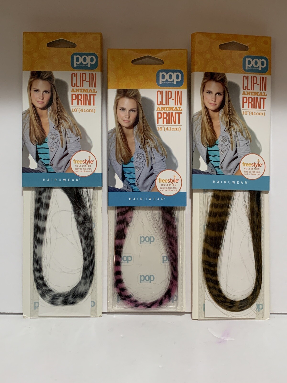 Hairuwear Put On Pieces Clip-in Animal Print Pink,White,Gin Tiger Hair Extension