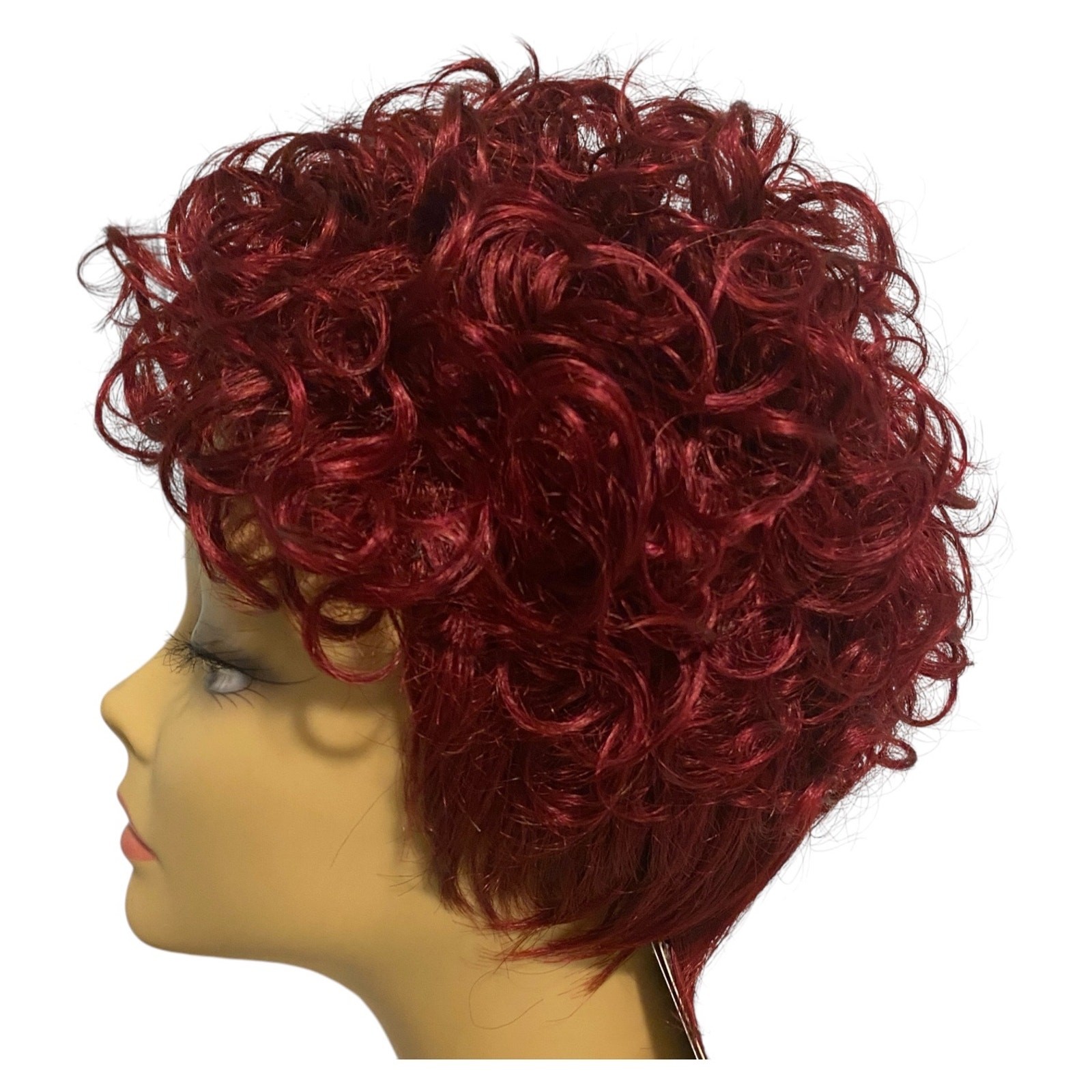ASHRO Wig Curly Pixie Dk Burgundy Red Synthetic Hair for Women NWT A966W