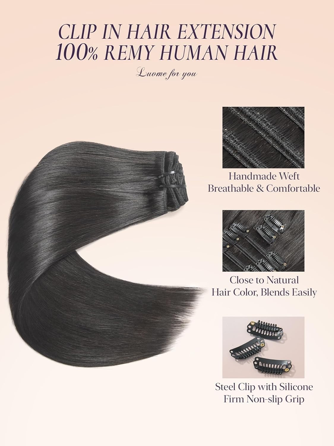 LUVME Handmade Weft Clip in Hair Extensions Human Hair 18 Inch 120g 7pcs Natura