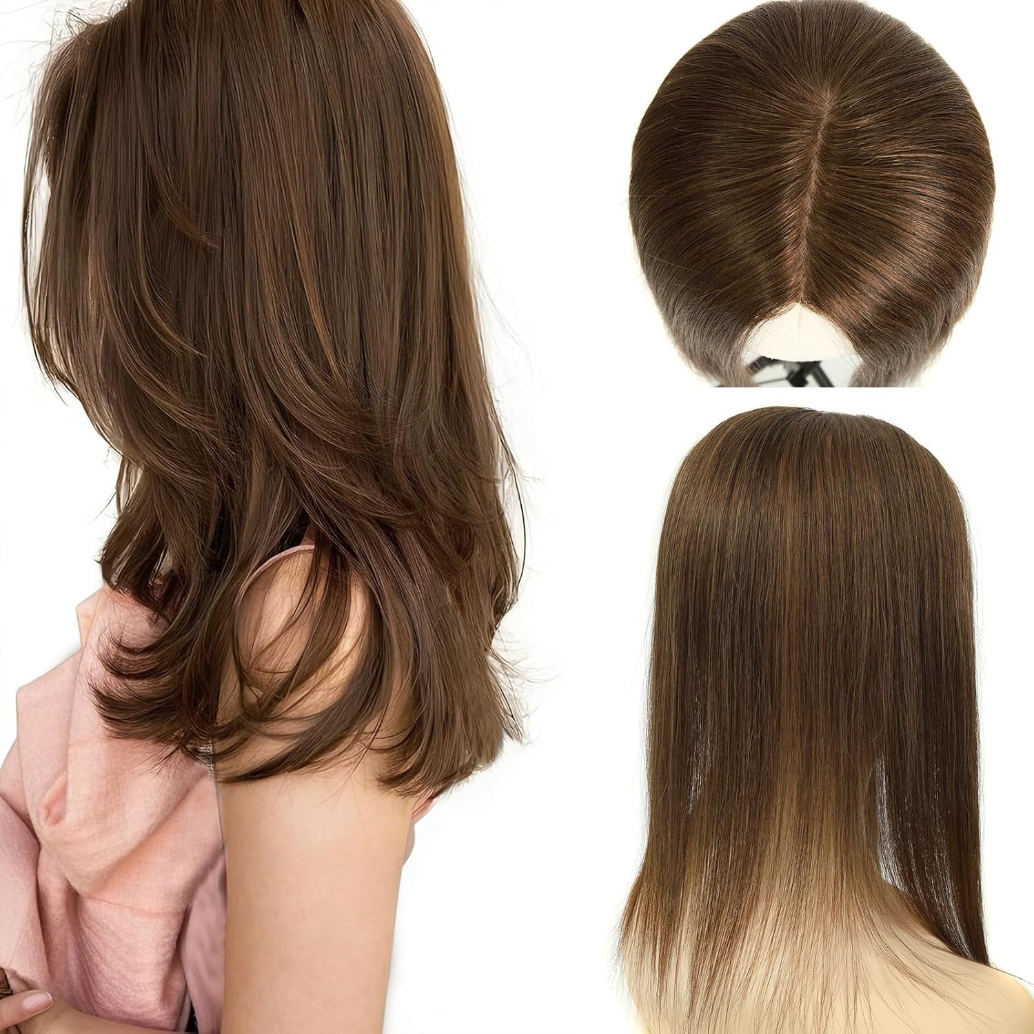 Topunique 3×5 Inch Silk Base Human Hair Toppers for Women 16″ 130% #2A Brown