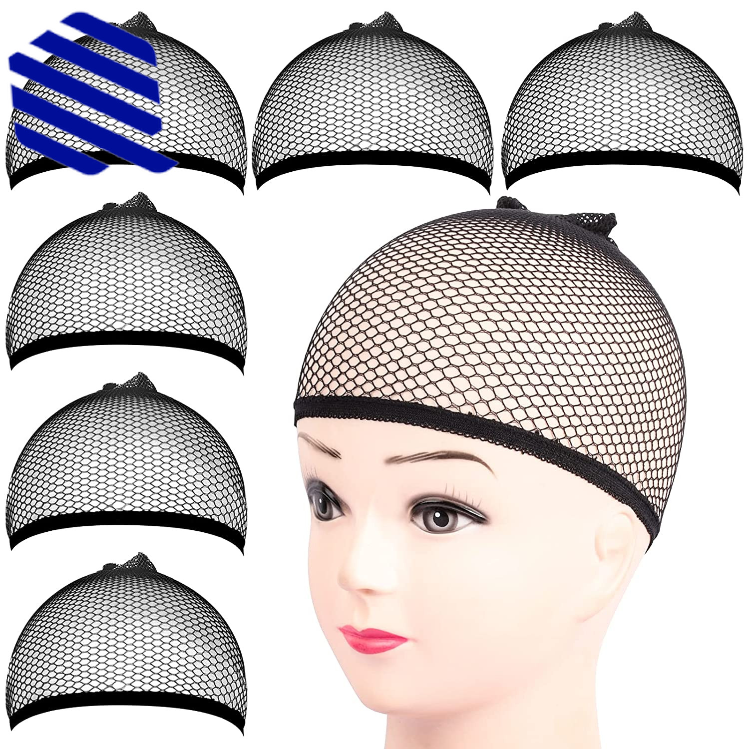 Wig Cap Black Mesh Wig Cap Net Closed End Hair Mesh Net Liner Weaving 6 PCS NEW