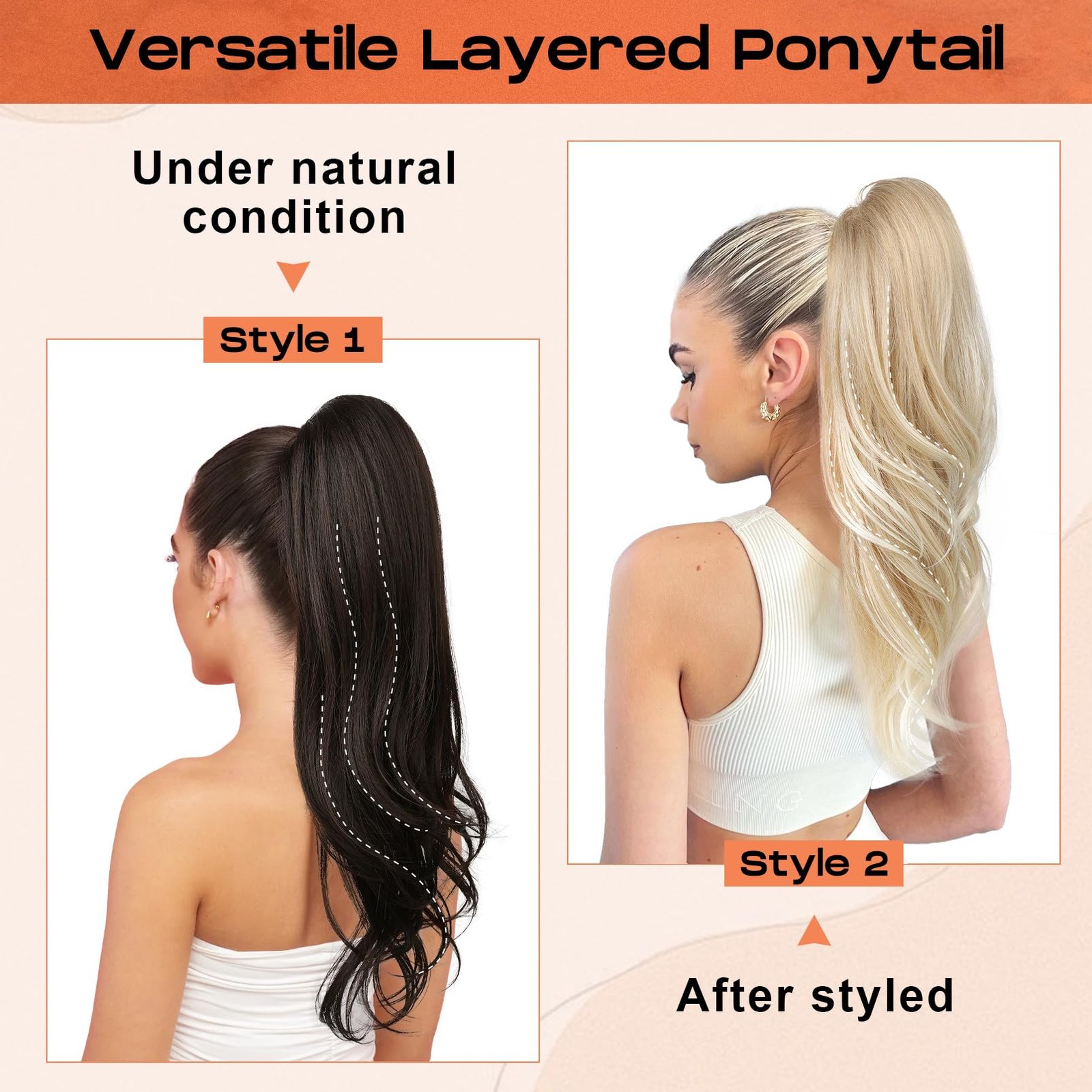 Seikea Versatile Drawstring Ponytail Extension 26 Long Wavy Multi Layered Clip