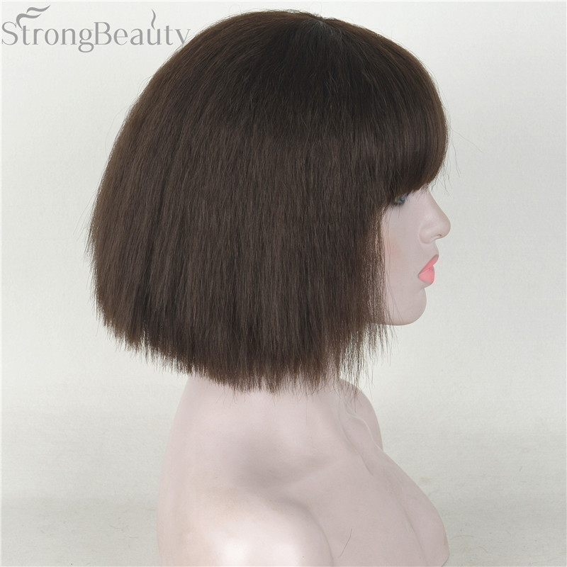 Synthetic Short Yaki Straight Wig Neat Bang Bob Black/Blonde Women’s Wigs
