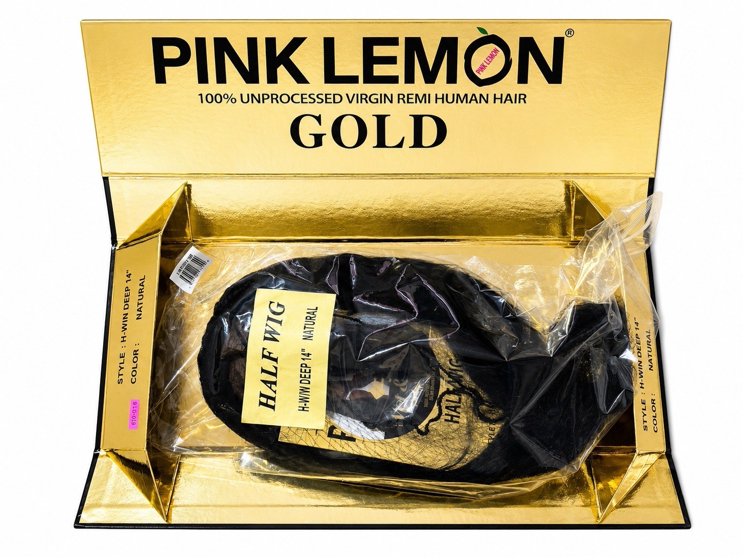 PINK LEMON Gold Half Wig 100% Unprocessed Virgin Remi Human Hair Natural 14in