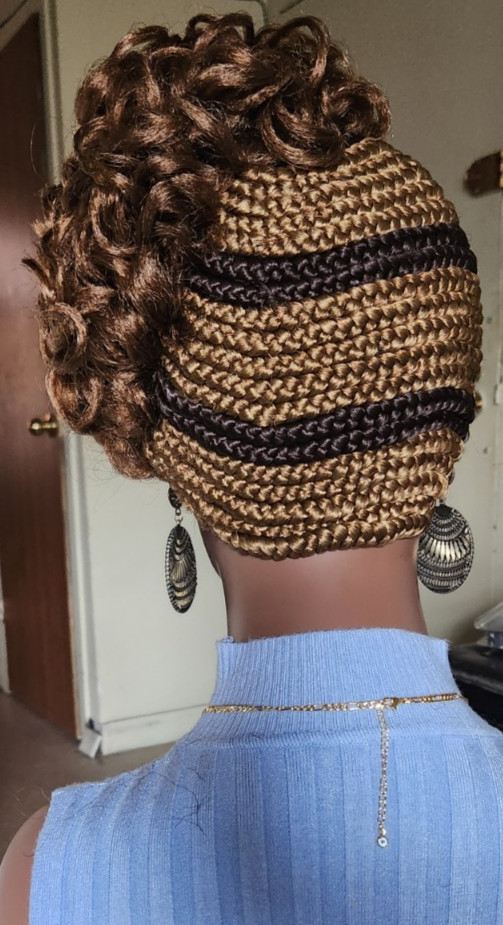 Fully Hand Braided box curly Mohawk braids cornrow wig Brown/Dark brown