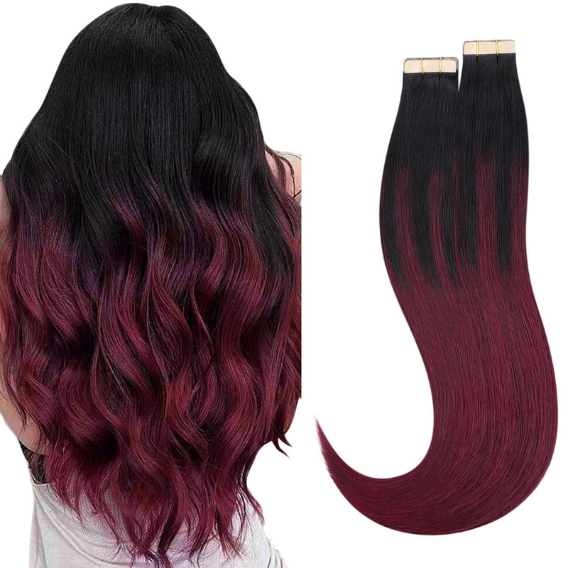 Hotbanana 20 Inch Tape In Hair Extensions – 40Pcs 100G Jet Black To Burgundy
