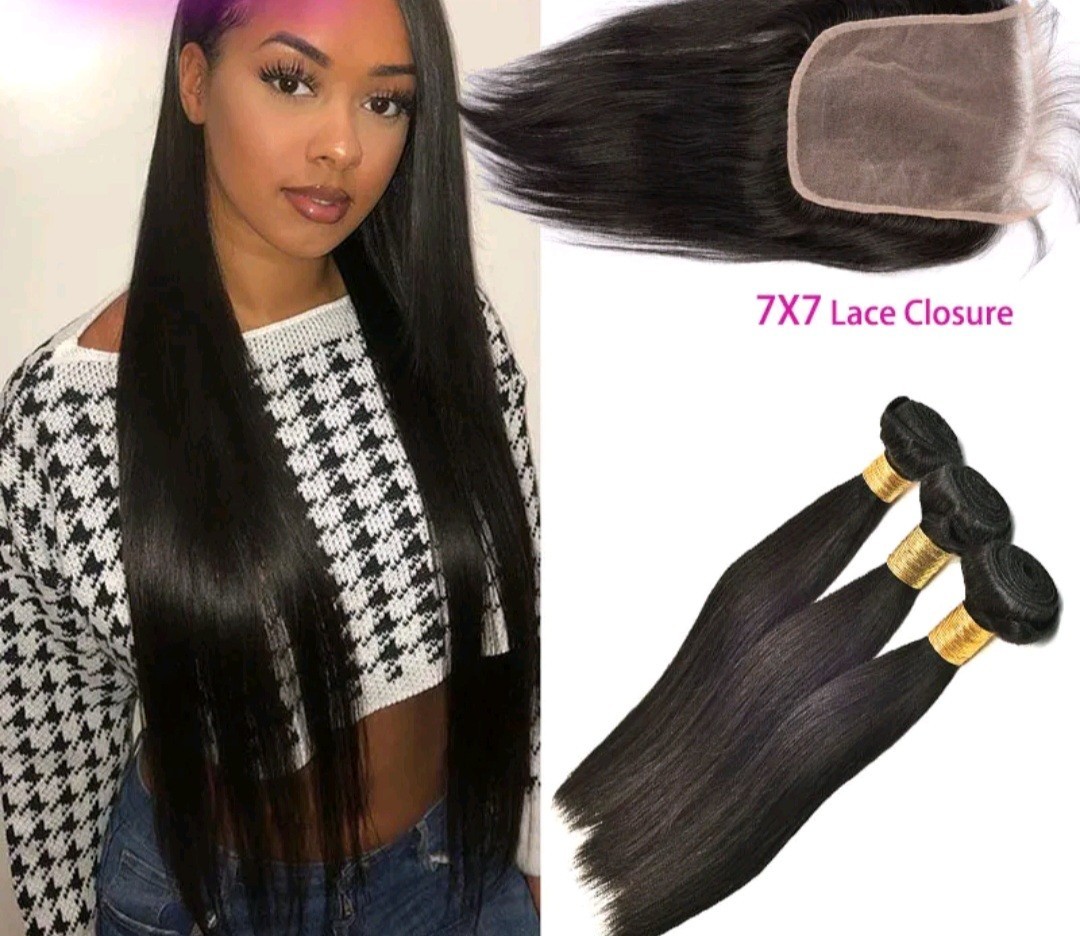 12A PERUVIAN VIRGIN HAIR 16+18+20&16INCH 7X7 WIDER LACE CLOSURE 380g STRAIGH 1B#