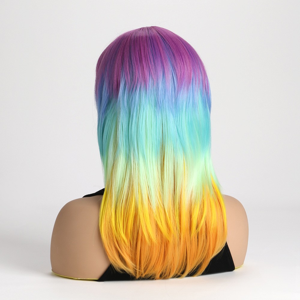 16″ Rainbow Long Wavy Wig for Women Full Heat Resistant Synthetic Cosplay Party