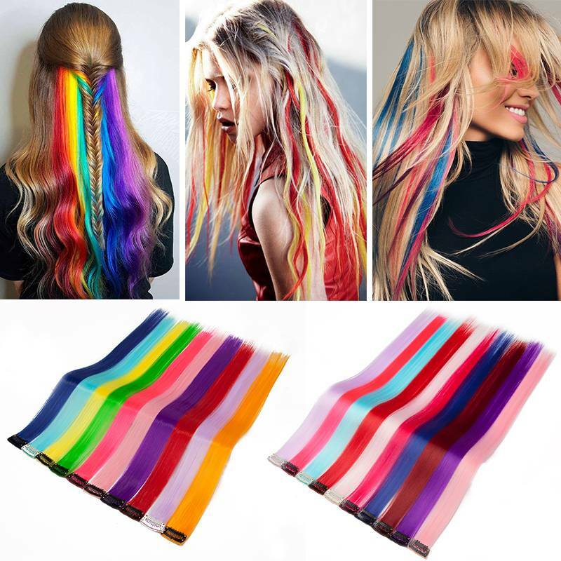 10PCS 20″ Multi Pink Colour Clip In Highlight Streaks Hair Extensions as Human