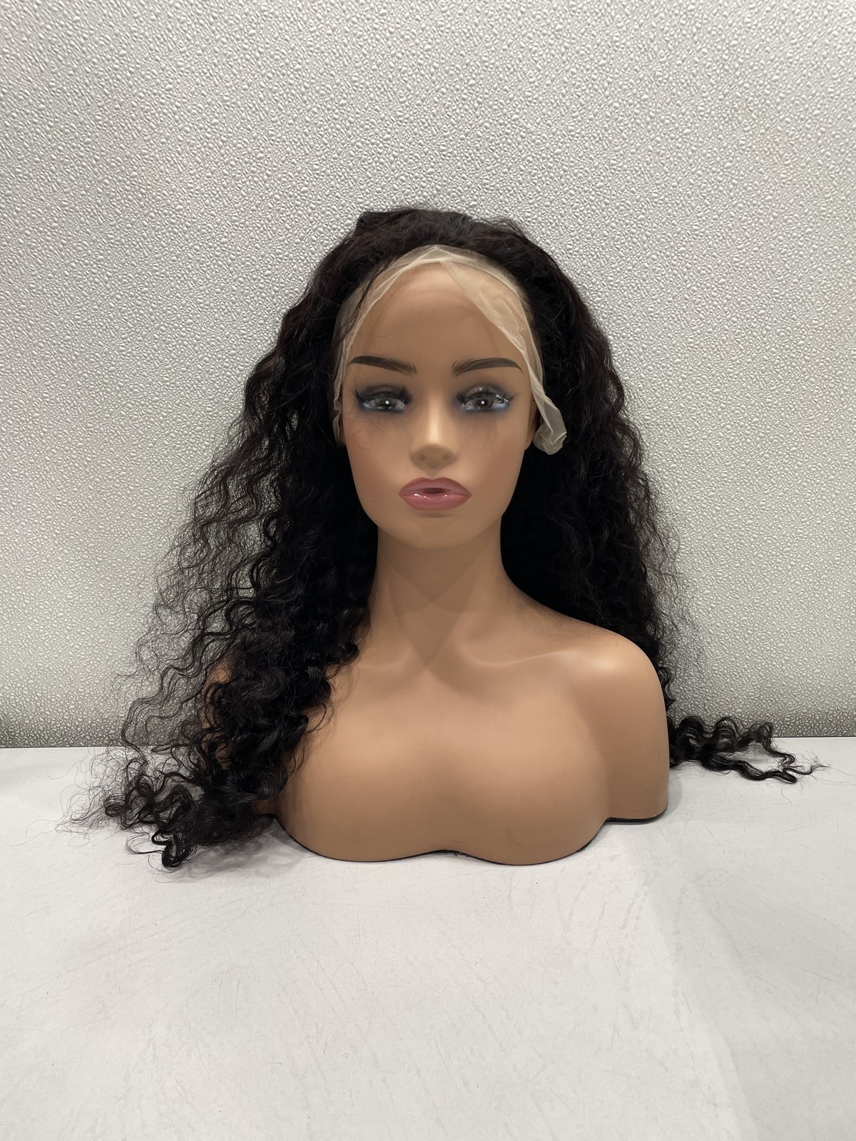 Natural Black Deep Wave Human Hair Blend 13×4 Lace Front 180% Density Wig, 26″