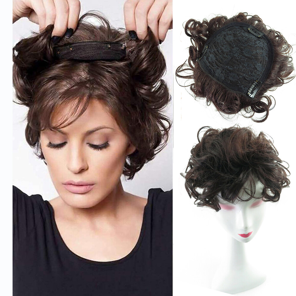 Short Wavy Curly Hair Crown Topper Human Hair Replacement for Women’s Thin Hair