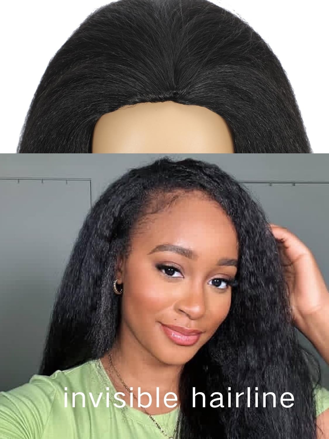 Natural Black Kinky Straight Half Wig – 24″ 3-in-1 Style, No Lace, Easy to Use