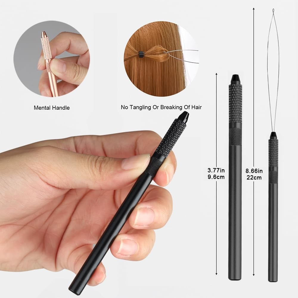 Hair Extension Loop Tool Pulling Hook Handle Threader for Micro Rings Looper