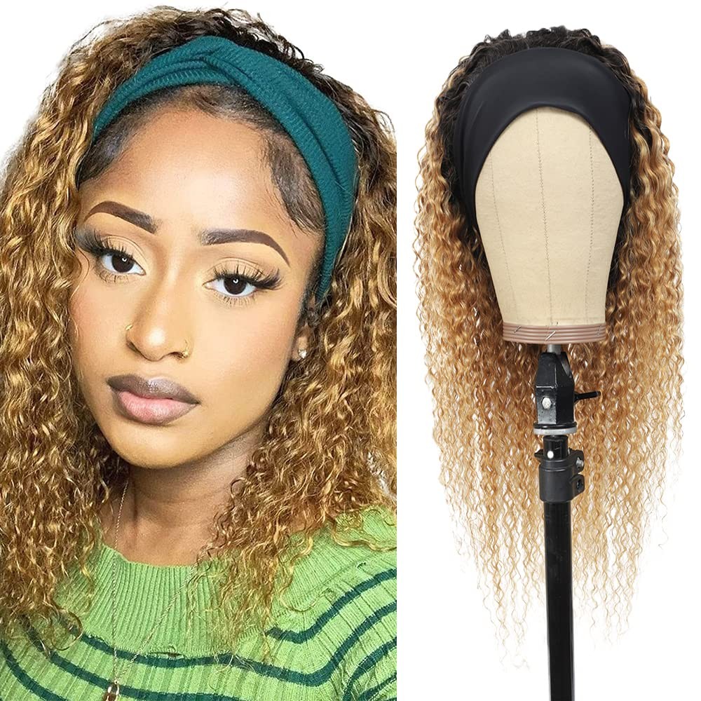 Yiweyowe 26 Inch 1B27 Honey Blonde Headband Wig Human Hair 150 Density Grade 8A