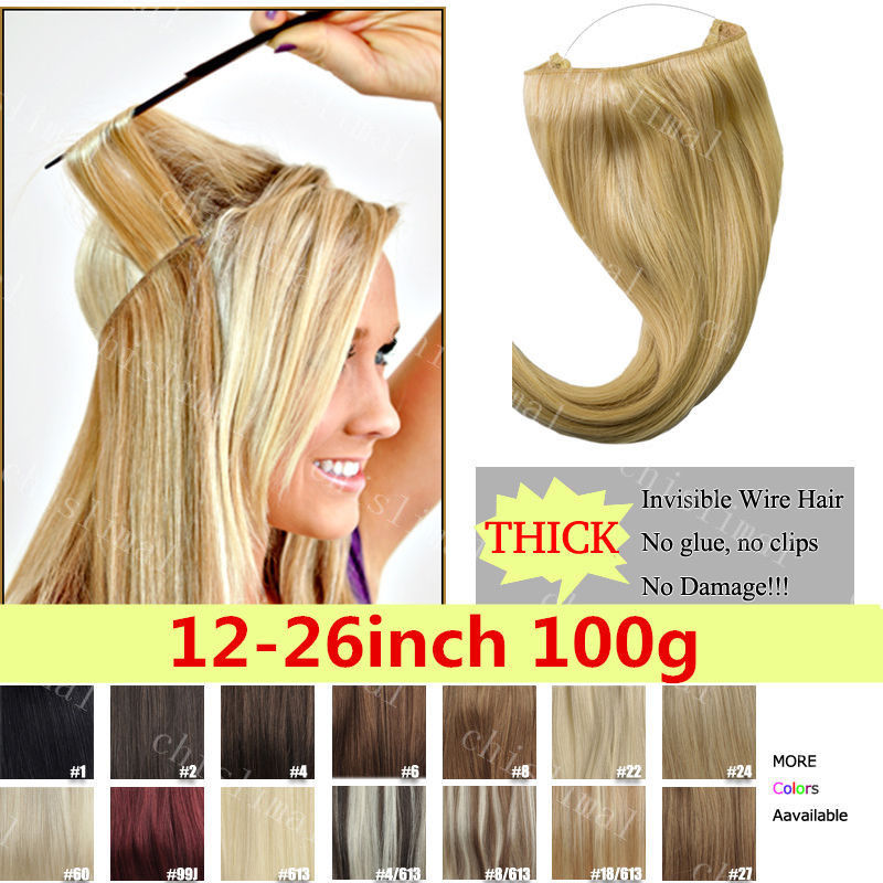 Handmade 100% Human Hair Invisible Wire good Handband Hair Extensions 12-26inch