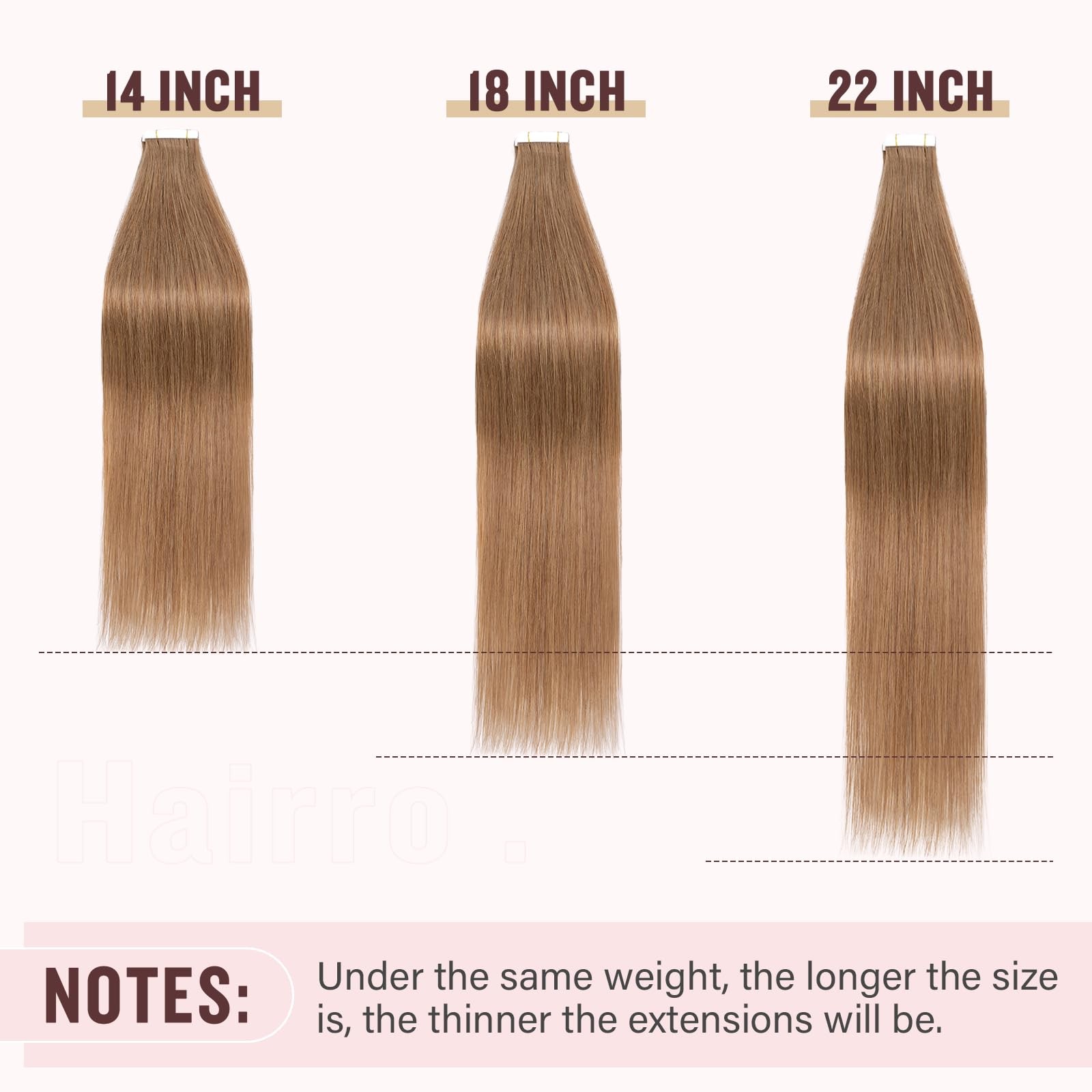 Hairro Remy Tape In Human Hair Extensions 24 Inch 20Pcs 50G Blondish Brown Long
